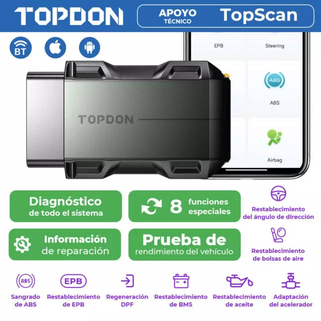 TOPDON TOPSCAN Lite Dispositivo de Diagnóstico OBD2 Sistema Completo 8 Funciones