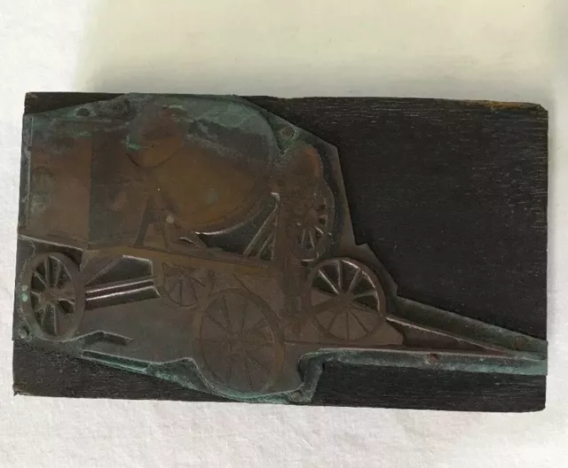 Vintage Printing Ink Block Copper Wood  CONCRETE MIXER Construction Industrial
