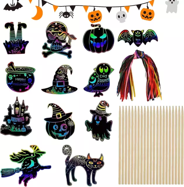 48 Stk Halloween Kratzbilder,Halloween Kratzbilder Basteln,Halloween Diy Kratzbi