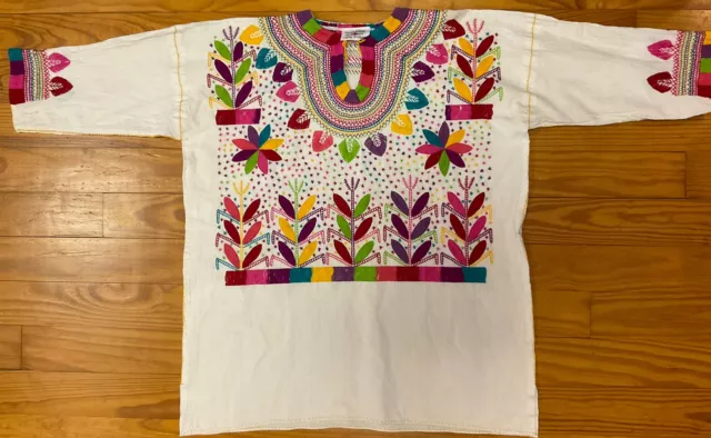 NEW Hand Embroidered 3/4 Sleeve Mexican Peasant Top Blouse Shirt Size L/XL