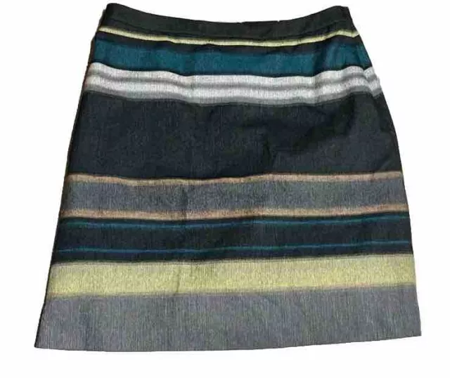 NWT Hugo Boss Woven Stripe Fantasy Gray Green Pencil Skirt Size US 14 Wool Blend