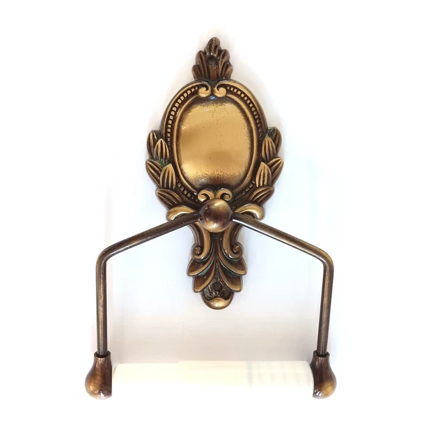 Vtg Art Deco Antique Brass Ornate Toilet Tissue Holder by Vincent Heirloom 1980s