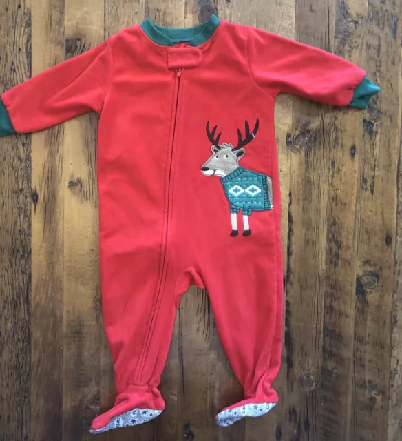 Carters Red Fleece Christmas Reindeer Footed PJs Pajamas Baby Size 12 Months