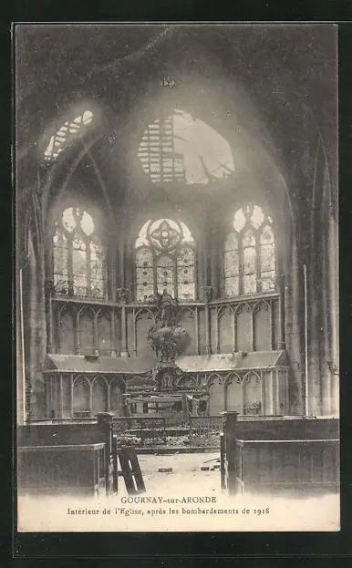 CPA Gournay-sur-Aronde, Interior of the Church, after the bombings of 1918