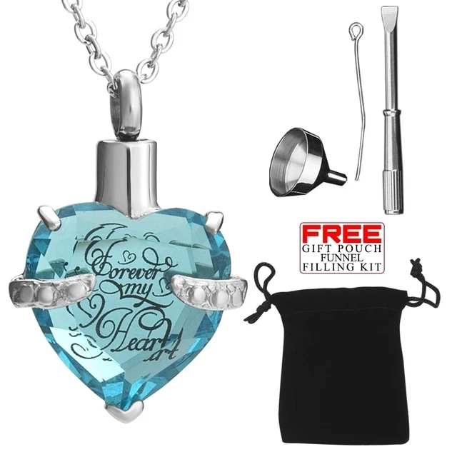 Collar Urn Cremation Joyería Luz Azul Corazón Pendent Cenizas Memorial Locket