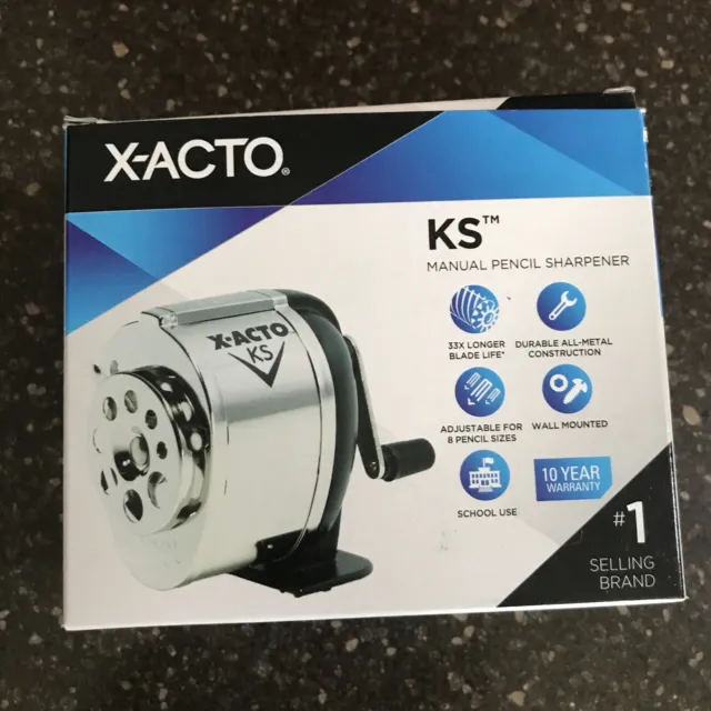 X-Acto KS Manual Classroom Pencil Sharpener Counter/Wall-Mount Black/Chrome 1031