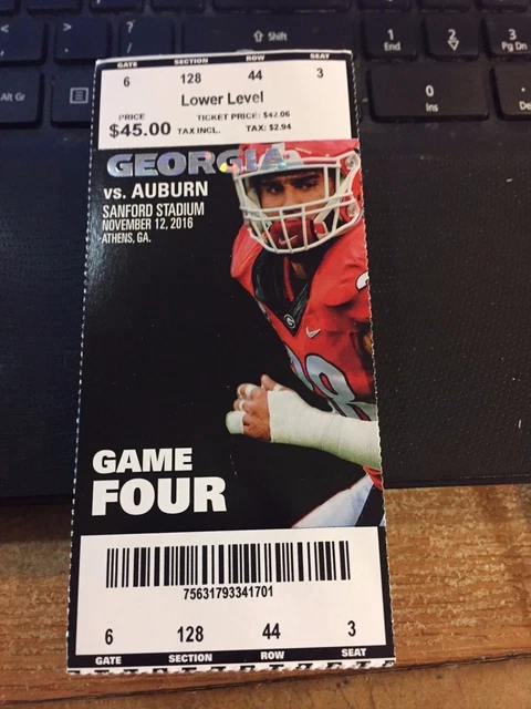 2016 Georgia Bulldogs Vs Auburn Tigers College Football Ticket Stub 11/12