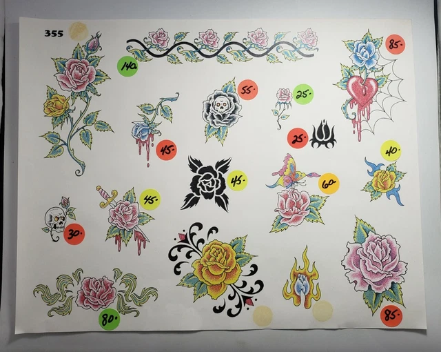 Hoja flash de tatuaje de flores vintage
