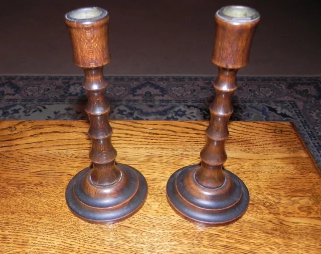 Pair of Vintage Bamboo Turned Wooden Candlesticks/Candle Holders-Beech-Circ 1910