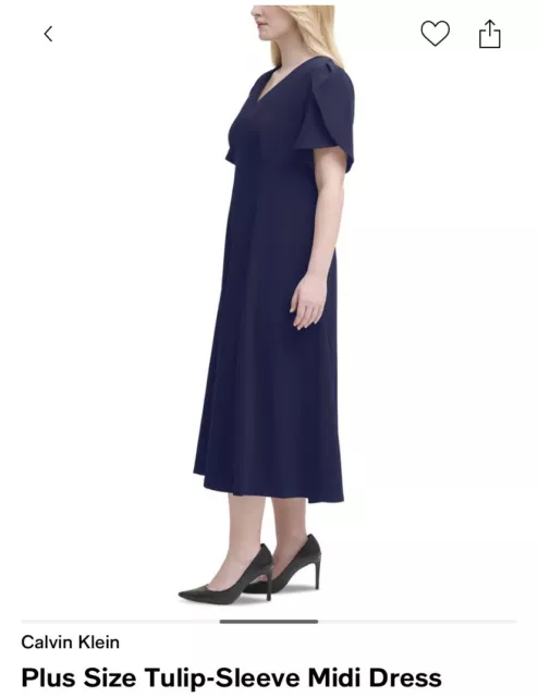 Calvin Klein Plus Size W18Tulip-Sleeve Midi Dress Indigo Color "Blue" 2