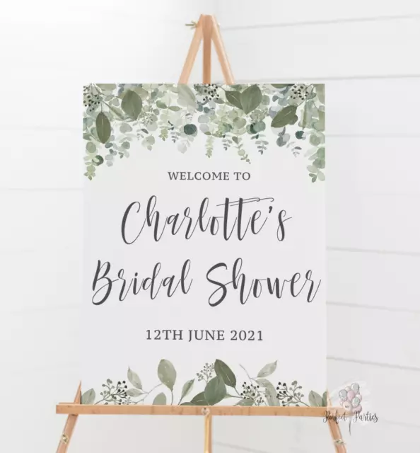 Personalised A4 A3 Bridal Shower Party, Foliage Floral Welcome Sign, Engaged