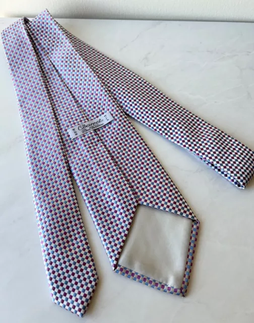 Charvet Paris Pink & White Micro Check Silk Tie Made in France