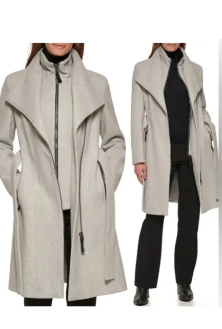 Calvin Klein Grey Wool Blend Bib Coat