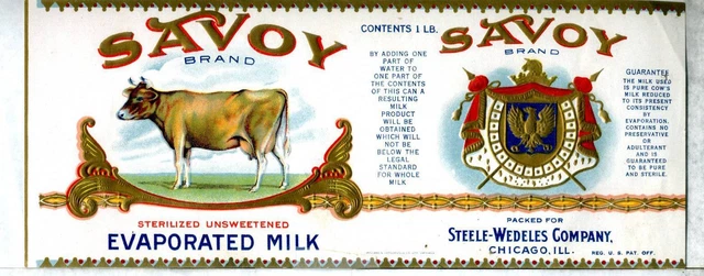 Ca 1910 Savoy Brand Mil Can Label Steele-Wedeles Co