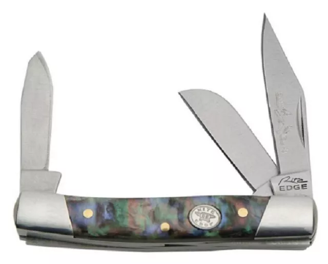 Small Stockman 3 Blade Folding Pocket Knife - Imitation Abalone Handles - 72-PU