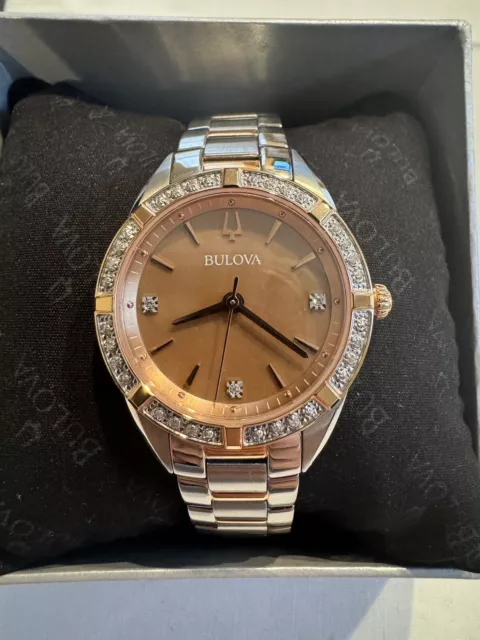 Bulova Women's Sutton Diamond Accent Quartz Brown Dial Band Watch 32MM 98R264