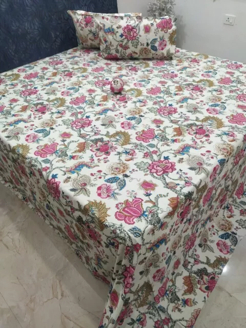 Drap de lit indien en coton à fleurs, couvre-lit avec 2 taies d'oreiller,... 2