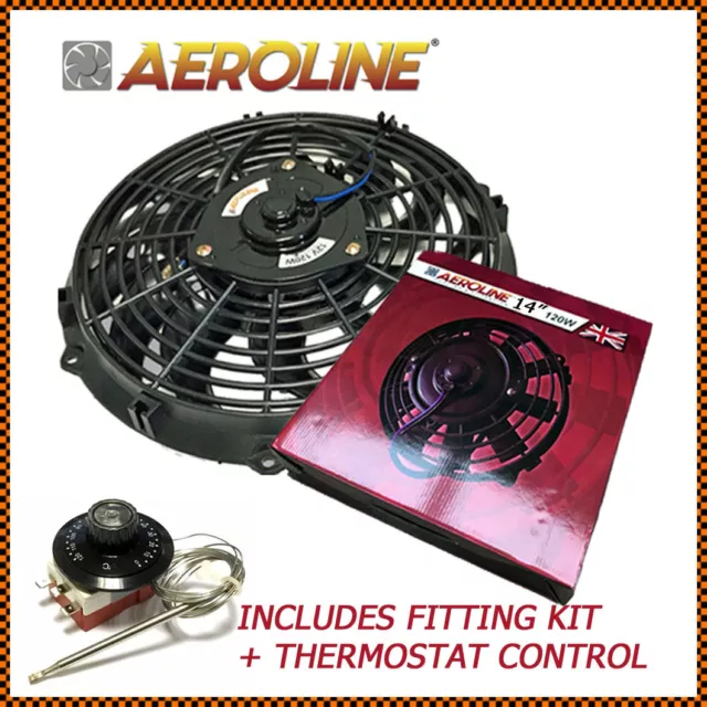 14" Aeroline® Electric Radiator 120w 12v Cooling Fan + Thermostat CLASSIC CAR