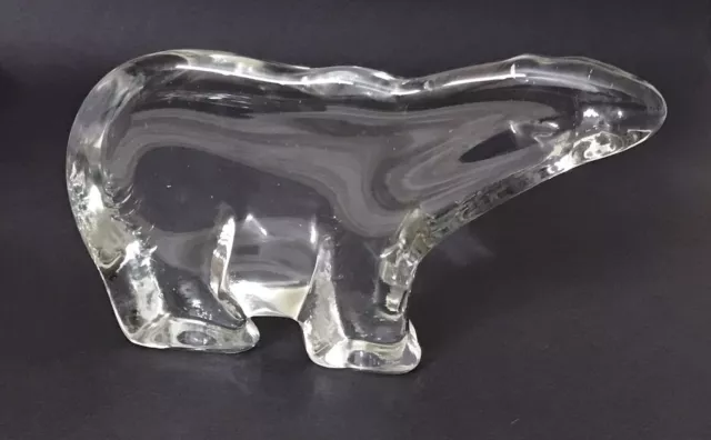 Vintage Clear Art Glass Polar Bear Paperweight Figurine Flat Back 3 1/2’’x6 1/4’