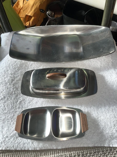 vintage mid century silver plate teak butter dish bowl selandia cromagal