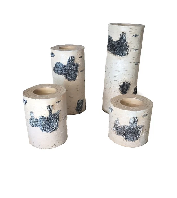 4 Piece Birchwood like Log Candle Holder Natural