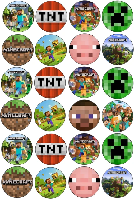 24 x Mine craft Edible Cupcake Toppers Image Birthday Party Decoration