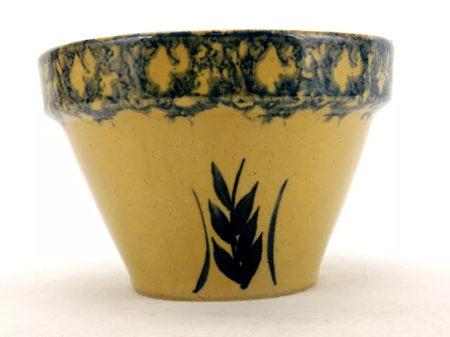 Blue Spongeware 6" Bowl, Leaf Artwork, Roseville Pottery, Gerald Henn Workshops