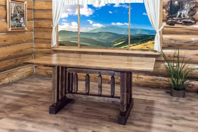 Farmhouse Style Dining Room Table 6 ft Amish Made Rustic Trestle Tables Stained
