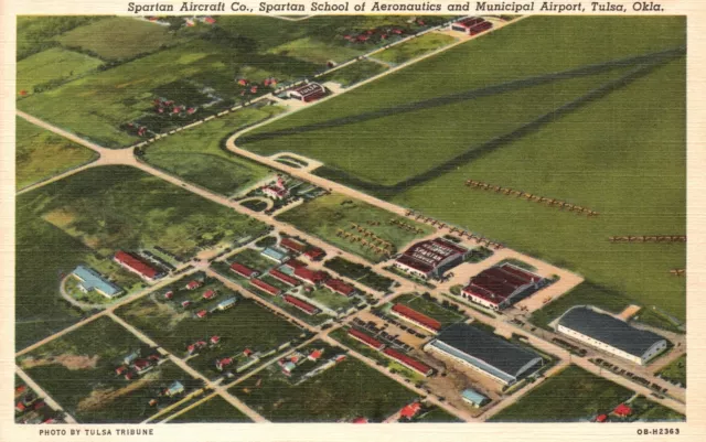Vintage Postcard 1920's Spartan School of Aeronautics & Municipal Tulsa Oklahoma