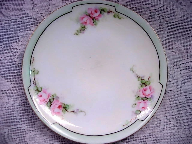 Beautiful Antique THOMAS Hand Painted Pink Roses Plate - Made in Bavaria Germany