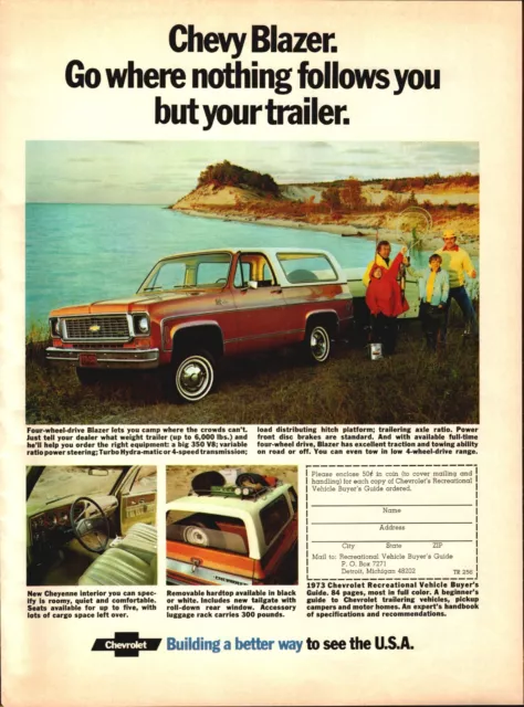 1973 Chevy Blazer/ Shady Pool Company 8.5x11 Vintage Paper Print Ad