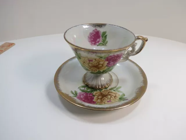 Bone China 50'S Ucagco Flowers Tea Cup, Saucer Lusterware Japan