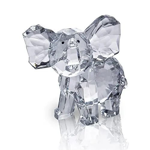 DANRECIN 3.8 Inch Clear Small Elephant Figurines with Trunk Up Elephant A Small