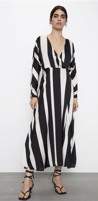 zara black and white striped dress Zara Red, Black And White Striped Midi Length Dress | Gently Used