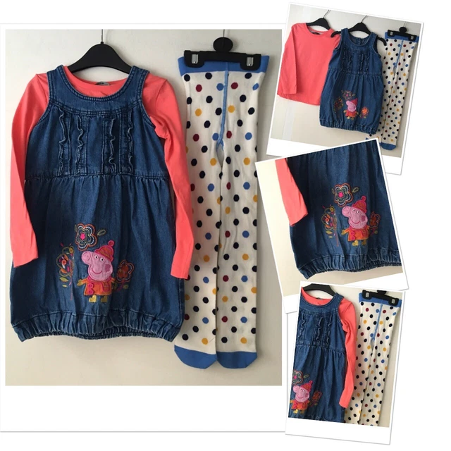 George girls Peppa pig denim Dress Exc U & new George top New Tights 3-4 years