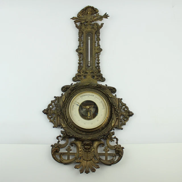 Sehr Altes Barometer Réaumur Thermometer massiv Messing aufwendig verziert Antik