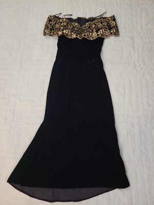 Vtg  Jessica McClintock Vintage Prom Party Dress Velour Velvet Gold small