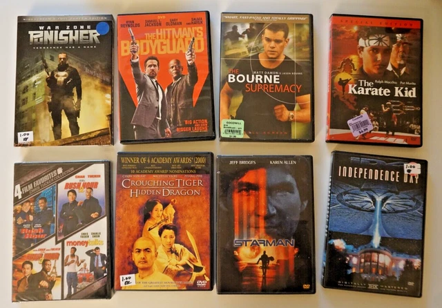 11 Action DVD Lot - The Punisher War Zone, Crouching Tiger, Karate Kid, Bourne