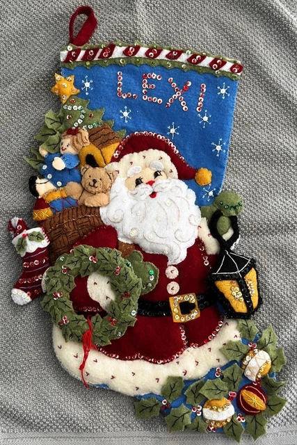 Bucilla Santa Handmade Felt Applique Christmas Stocking Completed 3D Lexi READ
