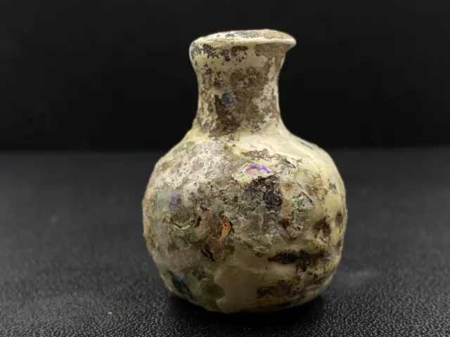 OLD Authentic Ancient Intact Roman Glass Medicine Bottle with Iridescent Patina