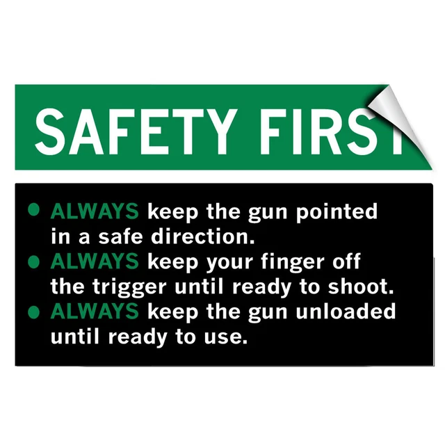 Safety First Gun SAFETY FIRST! GUN Safety Rules! Security LABEL DECAL STICKER £13.87 ...