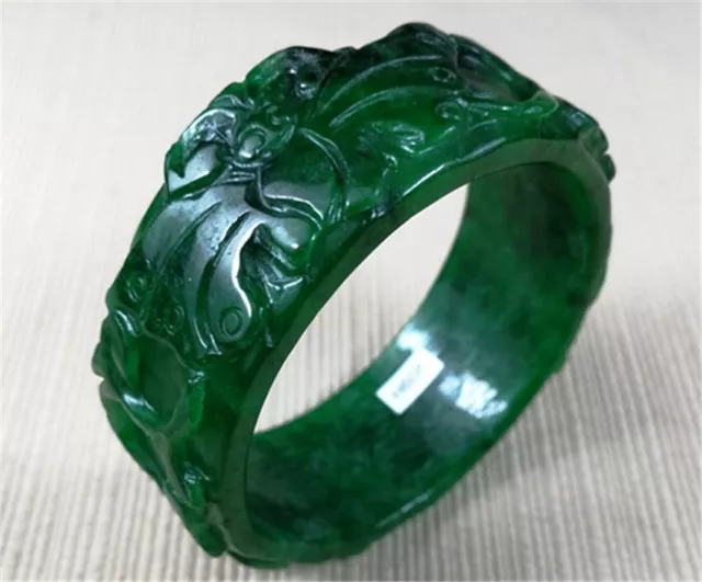 52mm Ancient Natural Green Jadeite Emerald Hand-carved Jadeite Jade Bracelet