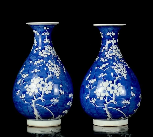 Pair Old Chinese Blue & White Porcelain Vase w/ plum CK78
