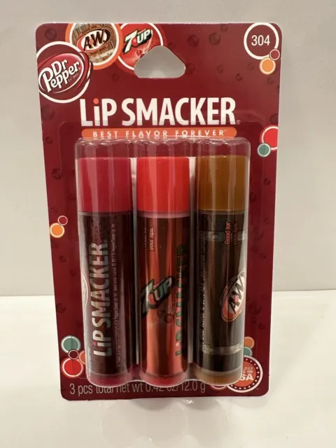 Lip Smacker Lip Balm Dr. Pepper, 7UP, A &W Root Beer 3 Pack New In Box
