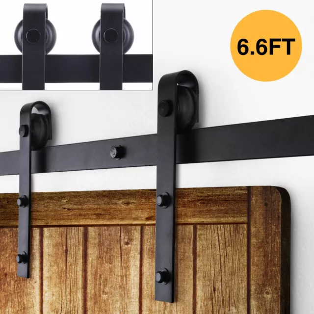 6.6FT Sliding Barn Door Hardware Kit Modern Closet Hang Style Track Rail Black