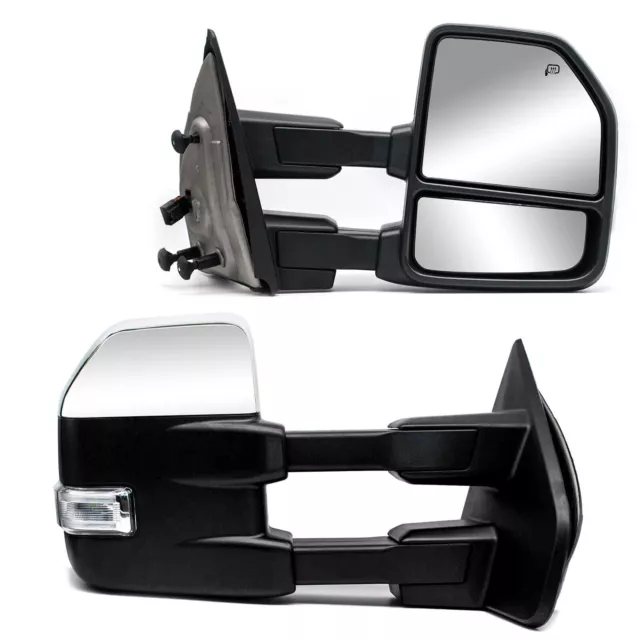 Towing Mirrors For 04-14 Ford F-150 Power Heated LED Signal Puddle Light Chrome