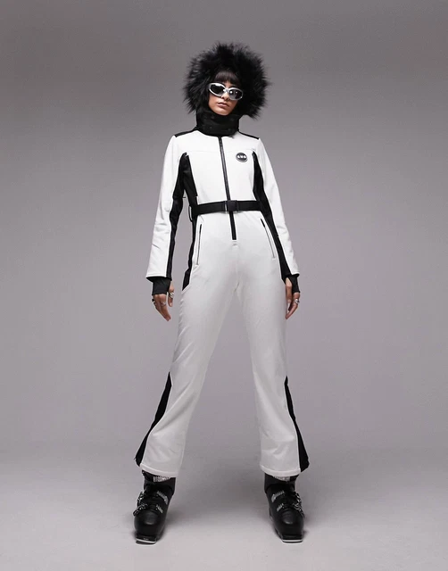 TOPSHOP SNO SKI Suit With Fur hood Belt In White Size UK 12 BNWT