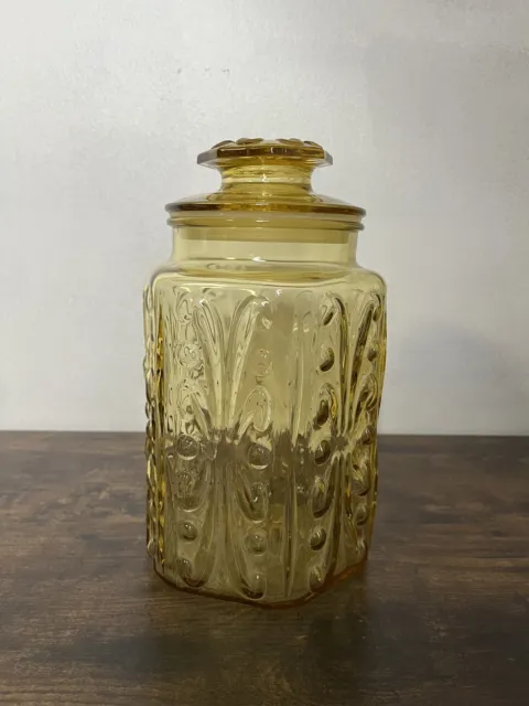 Imperial L.E. Smith Atterbury Scroll Gold Glass Apothecary Canister Jar w/Lid!