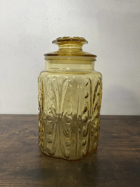 Imperial L.E. Smith Atterbury Scroll Gold Glass Apothecary Canister Jar w/Lid!