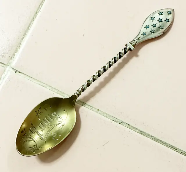 Antique Victorian Sterling Silver Souvenir Spoon St Louis 10 Turquoise Stars